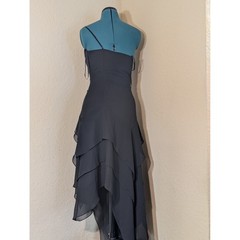 Elim Black Beaded Floral Asymmetrical Ruffle Formal Gown Dress Small Y2K Gothic