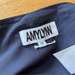 Amylynn One Shoulder Satin Midi Dress with Shoulder Bow in Navy Medium NWT