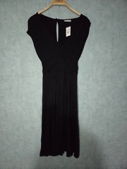 Wallis Size 10 Black V-neck Midi Dress with Tie-back Sleeveless