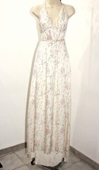 LoveShackFancy Cabane Silk Asymmetric hem Halter Maxi Dress in Biscotti M $625