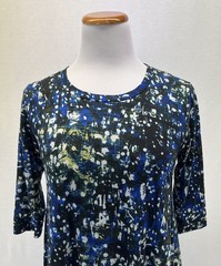Samantha Sung Black & Blue Print Wool & Tencel 3/4 Sleeve Dress Sz. 6