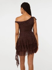 Pink Vanilla Womens CHOCOLATE Lace Ruffle Dress