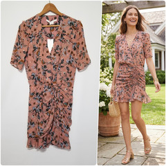 NWT Veronica Beard Dakota Mini Dress in Mauve Multi Silk Metallic Floral $550