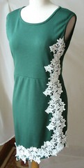 FEAGER GREEN/WHITE FLORAL LACE SLVLESS SCOOP NECK SIDE ZIP STRETCHY DRESS L NEW