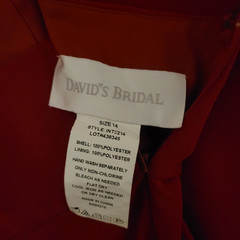 Davids Bridal Long Spaghetti strap Dress, Red. Style: INT 3214 Size 14