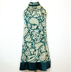 ARK Halter High Neck Dress Womens Size M Green Floral Keyhole Back Silk Blend