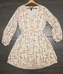 WHITE HOUSE BLACK MARKET Geometric V-Neck Blouson Balloon Sleeve Dress 0
