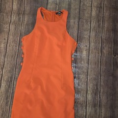 Lulus Masterfully Mod Side Button Midi Dress Womens L Bright Orange Retro Mod