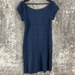 Max Studio Size M Textured Chic Abstract Knee Length Scoop Neck Dress Navy