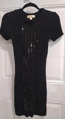 Michael Kors Black Knit Sequined Sweater Dress Medium Silk~Viscose~Nylon~Poly