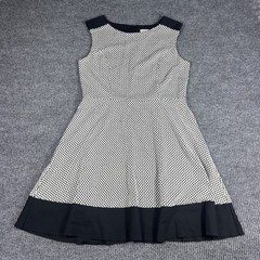 LOFT Ann Taylor Black White Textured Polka Dot Fit & Flare Dress Womens Size 8