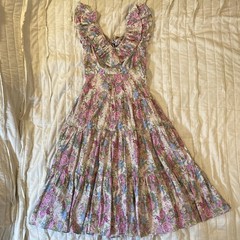 Sofie the Label Dress Womens Small Bobbie Floral Midi Ruffle Open Back Tie