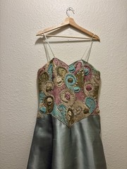 GORGEOUS RARE VINTAGE ROSE TAFT COUTURE DRESS 100% Silk HAND BEADED
