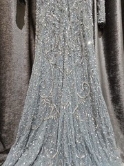 Evening Silver Sequin Beaded Cowl Maxi Dress Formal Size M Fully Embellished