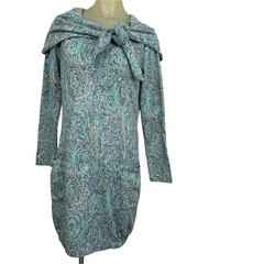 Spanner Dress Blue pattern heavy knit Lined size medium Women’s Pockets