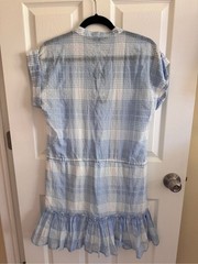 Veronica Beard Hanne Light Blue & White Plaid Drawstring Lightweight Dress NWT