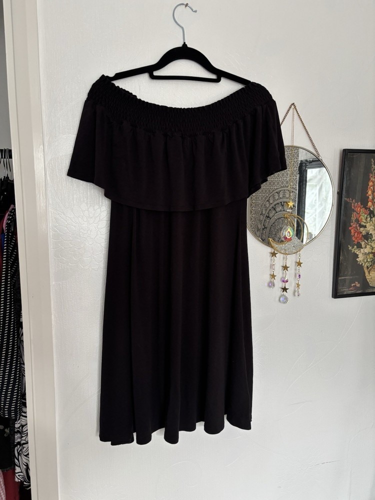 M&S Beautiful Basic Black Off The Shoulder Knee Length Dress Size 10