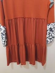 Size M Brown Gray Long Sleeve Sheer End Sleeve Dress