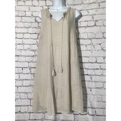 Naïf Beige Sleeveless Tiered Ruffle V-Neck Tassel Tie Boho Dress Large