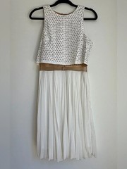 Bailey 44 Facade Dress | Ivory White Laser Cut Pleated Dress | Medium