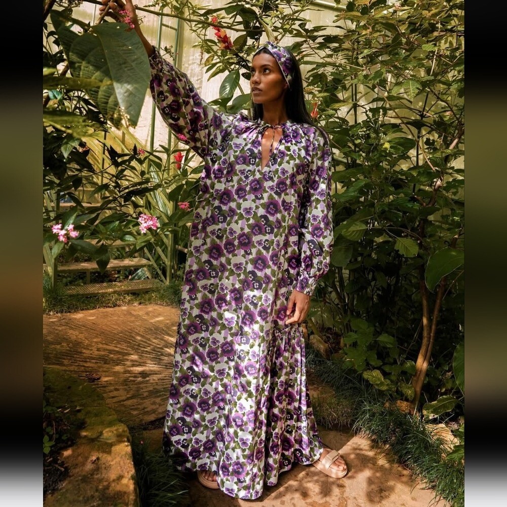 The Lulo Project The Garden Stroll Tunic Floral Boho Art To Wear Maxi Dress XL