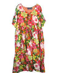 MS. MODA Thin COTTON Multicolor TROPICAL PRINT 1/4 Button MAXI SHIRT DRESS Sz 1X