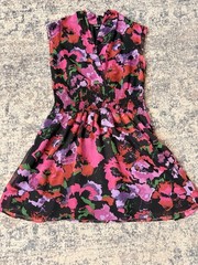 Allen B. by Allen Schwartz Black Floral Chiffon Sundress V-Neck Smocked 12