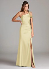 Azazie Wynter Stretch Lemon Sorbet Sheath One Shoulder Stretch Satin Dress A4