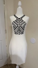 Express Sheath Halter Cut-Out Sequin Geometric Dress White/Black Knee S