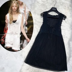 Authentic Dolce & Gabbana Ribbon Cloche Lace See-through Tunic Mini Dress 40