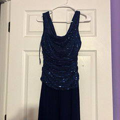 R&M Richards 6P Petite Long Sequin Ruched Cowl Neck Sleeveless Gown