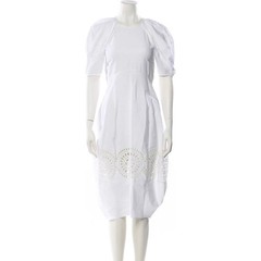 Stella McCartney White Puff-Sleeve Eyelet Midi Dress NWT Size 0 FR36