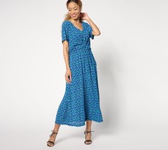 Isaac Mizrahi Live! Women&rsquo;s Dress Sz M Printed Crinkle Knit Short Blue A645025