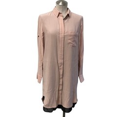 Rag & Bone Shirt Dress Womens 2 Blush Pink Silk Long Sleeve Contrast Hem Mini