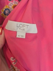 LOFT Floral Ruffle V-Neck Shift Mini Dress Pink/Blue – Size 16