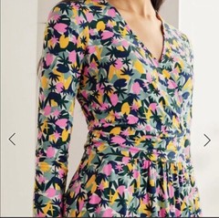 Boden Layla Jersey Faux Wrap Dress US 8 R Multicolor Abstract Palm Print Pockets