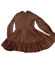 NWT Altar&rsquo;d State Dana Dress Womens M Brown Smocked Tiered Boho