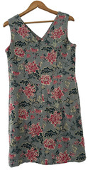 PEACOCKS. GREEN MULTI PRINT LINED LINEN MIX SUMMER DRESS. SIZE 12