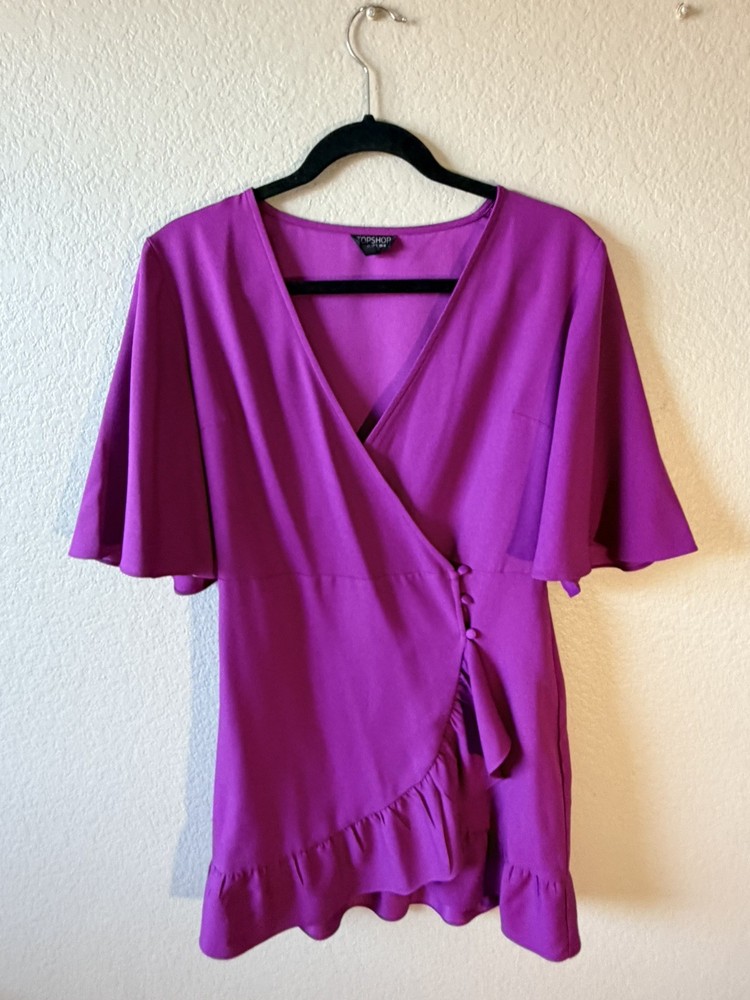 TopShop Dress Purple Ruffled Wrap Mini Dress Size 8