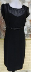 NWT ELEGANT K STUDIO BLACK LINED BELTED EMPIRE WAIST WASHABLE DRESS SZ 16