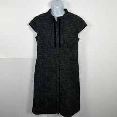 Merona Dress Sz 10 Black Ruffle Front Cap Sleeve Sheath Dark Academia Workwear