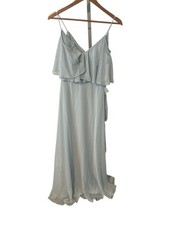 New Jenny Packham Ruffle Cold Shoulder Maxi Dress Mist JP1033 Size 2