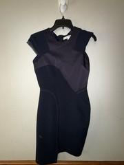 BCBGMAXAZRIA Runway Mixed Media Asymmetric Cap Sleeve Shift Dress