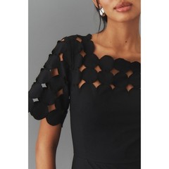 New By Anthropologie Cutwork Mini Shift Dress $178 SIZE 14 Black