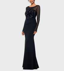 Betsy & Adam Sequined Rosette Illusion Gown MSRP $309 Size 8 # 12B 2524 Blm