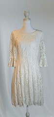 Rabbit Rabbit Rabbit Designs White Floral Lace Dress Round Neck 3/4 Sleeve Size4