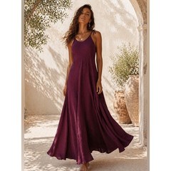 Organic Viscose Cotton Blend Burgundy Maxi Dress Adjustable, Maternity-Friendly