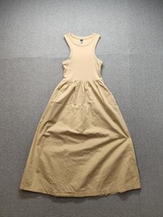 Old Navy Dress Womens Small Beige Sleeveless Tank Maxi Ribbed Bodice Pockets