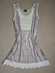 Vintage Y2K Yumi Anthropologie Cream Beaded Lace Floral Embroidered Dress Size S