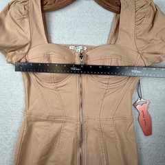 Haute Monde tan Corset Front Dress Puff Sleeve Mini steampunk bodycon milkmaid